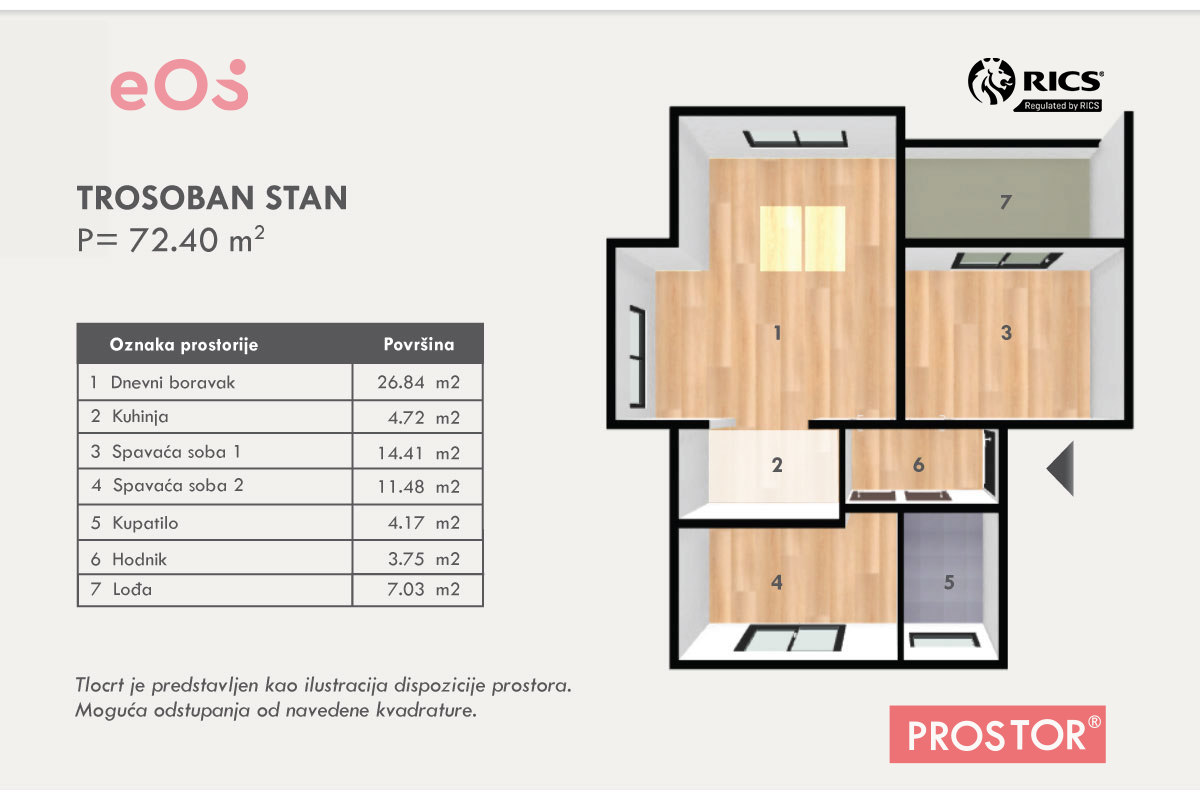 23 Tlocrt trosoban stan D,-Stan-2,-72,40