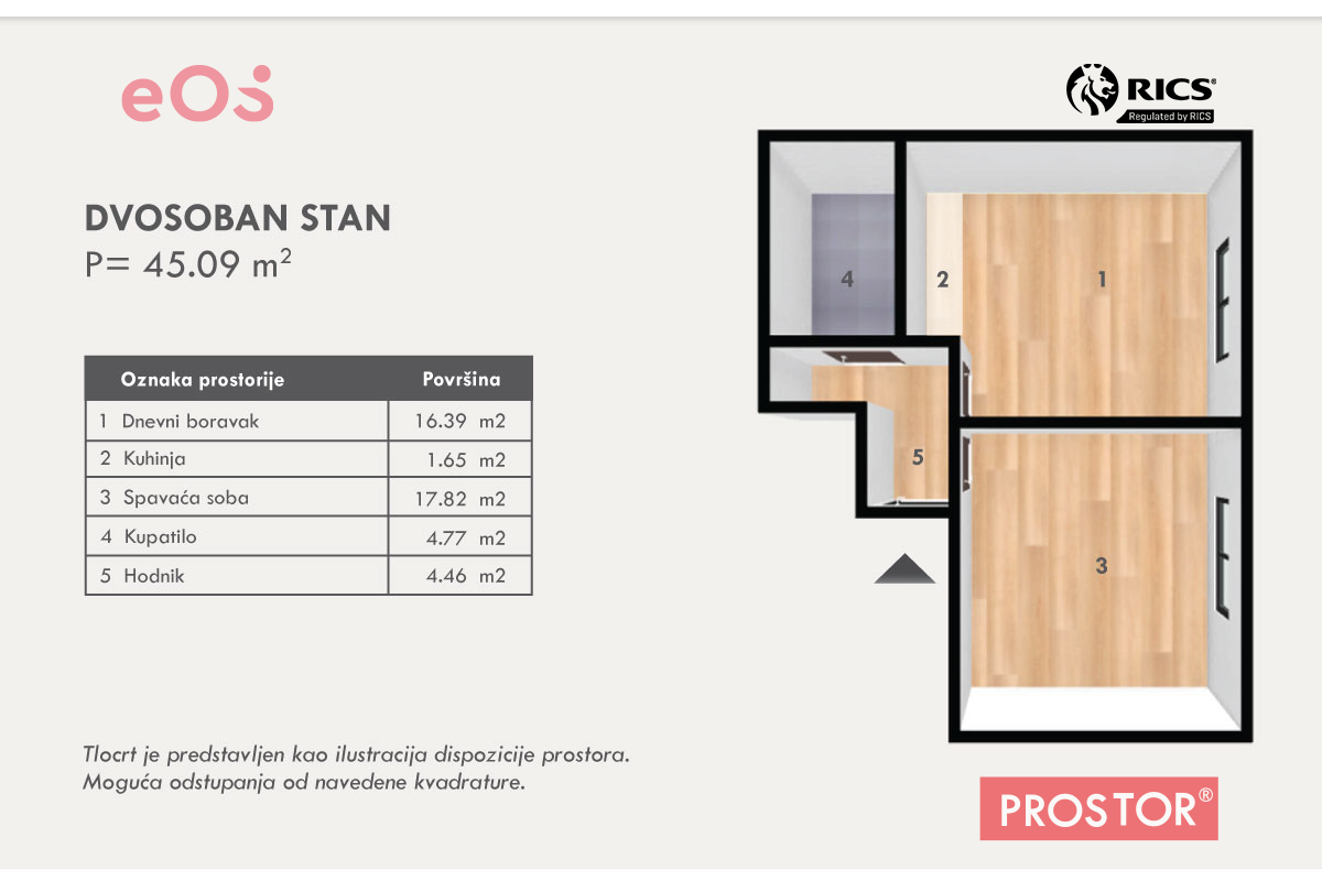 20 Tlocrt dvosoban stan, G,-Stan-3,-45,09