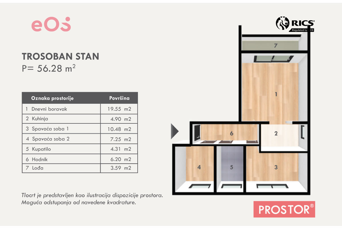 22 Tlocrt trosoban stan B,-Stan-3-56,28