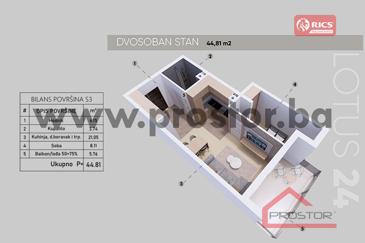 16 Tlocrt Stan 44,81m2