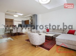 Furnished, four-room penthouse in a new building with a large terrace and a garage, Stup