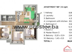 Quality 76 sq.m. 2BDR apartments with a beautifull open view, Old Town Sarajevo.
